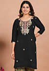Gota Patti Uppada Silk Straight Kurta in Black