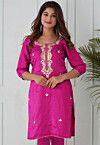 Gota Patti Uppada Silk Straight Kurta in Fuchsia