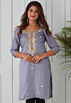 Gota Patti Uppada Silk Straight Kurta in Grey