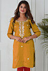 Gota Patti Uppada Silk Straight Kurta in Mustard