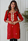 Gota Patti Uppada Silk Straight Kurta in Red