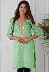 Gota Patti Uppada Silk Straight Kurta in Pastel Green