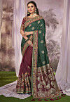 Half N Half Art Silk Jacquard Saree in Green and Maroon