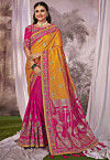 Half N Half Art Silk Jacquard Saree in Mustard and Pink