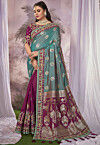 Half N Half Art Silk Jacquard Saree in Teal Green and Magenta