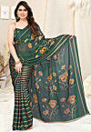 Half N Half Chiffon Saree in Dark Green