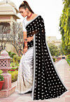 Half N Half Georgette Saree in Black and Off White