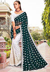 Half N Half Georgette Saree in Teal Green and Off White