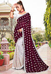 Half N Half Georgette Saree in Wine and Off White