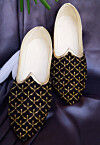 Hand Block Printed Dupion Silk Mojari in Black