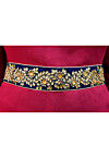 Hand Embroidered Art Silk Adjustable Waist Belt in Navy Blue