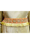 Hand Embroidered Art Silk Adjustable Waist Belt in Orange