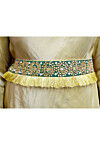 Hand Embroidered Art Silk Adjustable Waist Belt in Teal Green