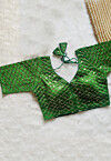 Hand Embroidered Art Silk Blouse in Green