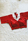 Hand Embroidered Art Silk Blouse in Red