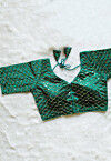 Hand Embroidered Art Silk Blouse in Teal Blue