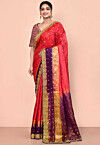 Hand Embroidered Art Silk Brasso Saree in Red