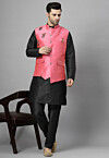 Hand Embroidered Art Silk Kurta Set in Black