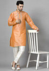 Hand Embroidered Art Silk Kurta Set in Orange