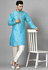 Hand Embroidered Art Silk Kurta Set in Sky Blue