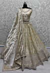 Hand Embroidered Art Silk Lehenga in Beige