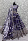 Hand Embroidered Art Silk Lehenga in Dusty Blue