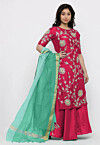 Hand Embroidered Art Silk Lehenga in Fuchsia