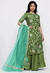 Hand Embroidered Art Silk Lehenga in Olive Green