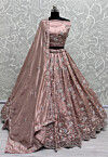Hand Embroidered Art Silk Lehenga in Peach