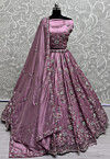 Hand Embroidered Art Silk Lehenga in Purple
