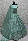Hand Embroidered Art Silk Lehenga in Sea Green