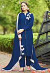 Hand Embroidered Art Silk Pakistani Suit in Navy Blue