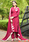 Hand Embroidered Art Silk Pakistani Suit in Pink