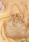 Hand Embroidered Art Silk Potli Bag in Beige