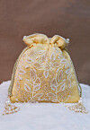 Hand Embroidered Art Silk Potli Bag in Beige