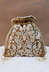 Hand Embroidered Art Silk Potli Bag in Copper Brown