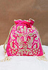 Hand Embroidered Art Silk Potli Bag in Fuchsia