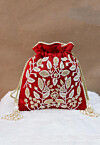 Hand Embroidered Art Silk Potli Bag in Maroon