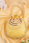 Hand Embroidered Art Silk Potli Bag in Pastel Yellow