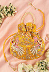 Hand Embroidered Art Silk Potli Bag in Yellow