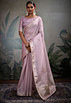 Hand Embroidered Art Silk Saree in Light Purple