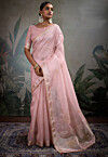Hand Embroidered Art Silk Saree in Pink