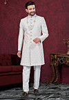 Hand Embroidered Art Silk Sherwani in Off White