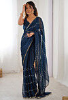 Hand Embroidered Chiffon Saree in Blue