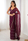 Hand Embroidered Chiffon Saree in Wine