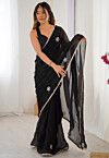 Hand Embroidered Chinon Chiffon Saree in Black