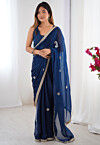 Hand Embroidered Chinon Chiffon Saree in Blue