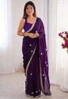 Hand Embroidered Chinon Chiffon Saree in Purple