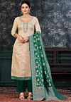 Hand Embroidered Cotton Pakistani Suit in Off White