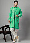 Hand Embroidered Dupion Silk Kurta Set in Green